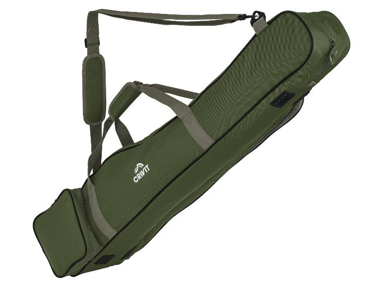 Sac de transport Crivit vert olive pour canne à pêche.
