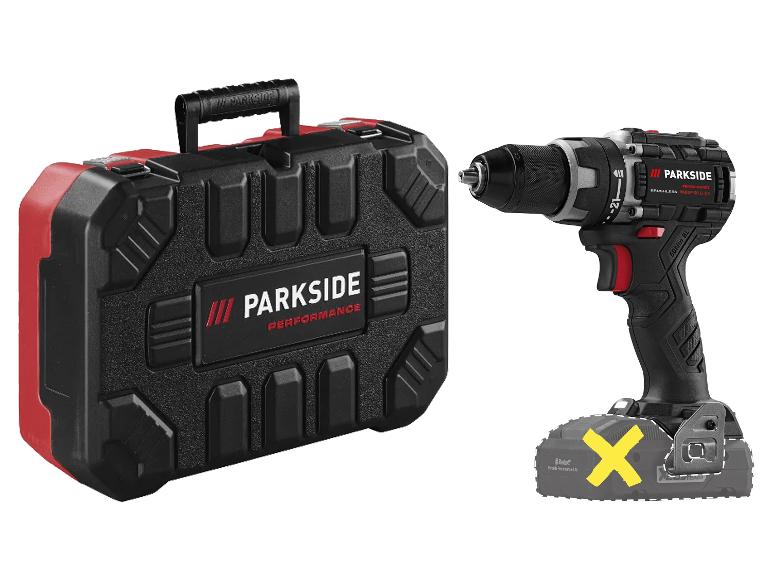 Perceuse-visseuse sans fil et mallette de transport avec texte 'PERFORMANCE'.