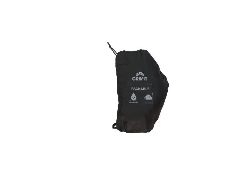 Sac noir pliable avec l'inscription PACKABLE, déperlant et résistant au vent.