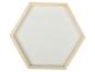 Plateau hexagonal en bois clair avec fond blanc.