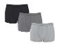 Lot de trois boxers en coton noir, gris foncé et gris clair.