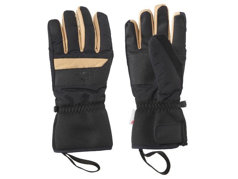 Paire de gants d'hiver noirs et beiges avec logo 'CRIVIT' et étiquette 3M Thinsulate.