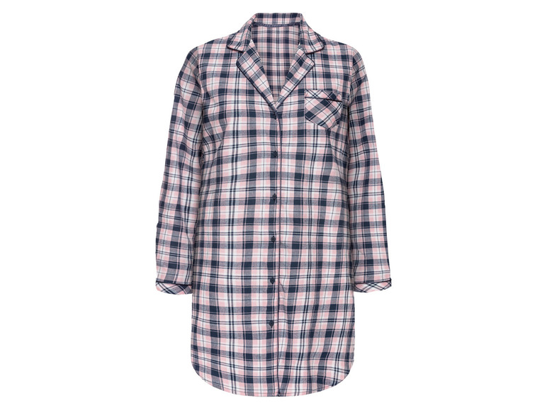 Une chemise de nuit à carreaux rose et bleu.