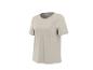 T-shirt femme beige à manches courtes et col rond.