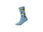 Chaussette bleue avec un emoji visage souriant portant des lunettes de soleil, des étoiles jaunes et des chiffres.