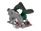 Een draagbare Parkside cirkelzaag, grijs en groen met rode accenten.