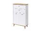 Witte ladekast met twee laden, twee kastjes en houten details.