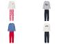 Vier sets kinderpyjama's, met diverse kleuren en prints zoals 'FAMILY TIME' en 'TEAM VALENTINE'.