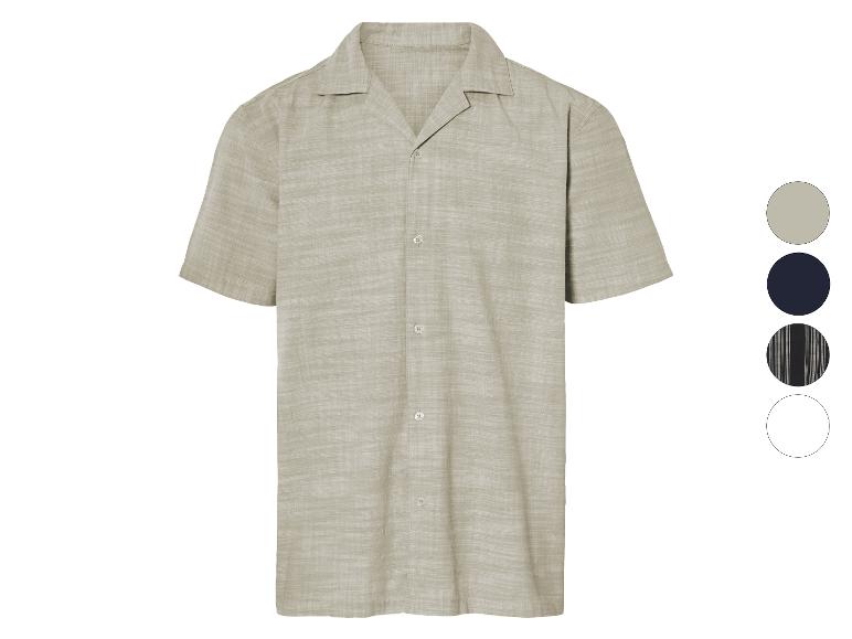 Beige, kort mouw overhemd met een cubano kraag, beschikbaar in meerdere kleuren.