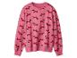 Een roze sweatshirt met kerstprint van teckels en kerstbomen.