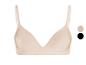 Soutien-gorge beige et noir avec de fines bretelles.