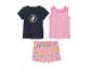 Ensemble été fille : t-shirt, débardeur et short à motifs glaces.