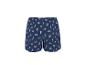 Blauwe korte broek met schelpenpatroon.