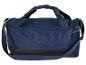 Sac de sport bleu marine avec poignées et bandoulière.