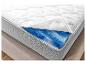 Een wit matras met een blauwe schuimlaag eronder.