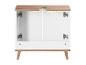 Meuble bas de salle de bain blanc et bois avec portes ouvertes
