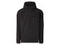 Veste softshell noire à capuche et fermeture éclair.
