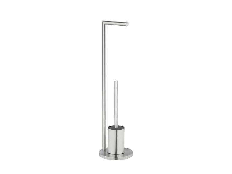 Porte-papier toilette et brosse WC autoportants en acier inoxydable.