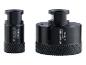 Twee zwarte diamantboren, 30 mm en 68 mm diameter, met ruw oppervlak.