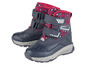 Twee paar blauwe winterschoenen met rood luipaardprint.