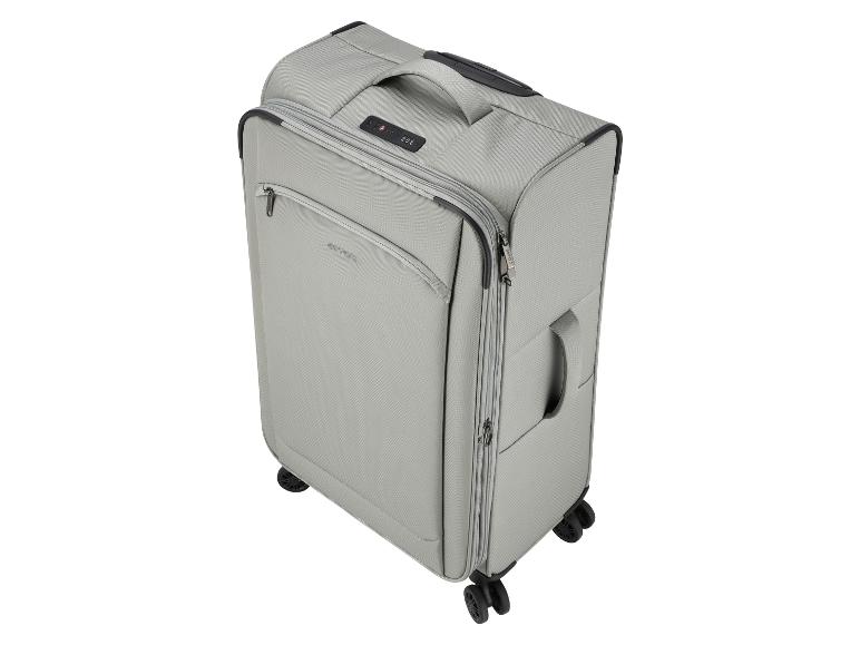 Valise de voyage en tissu gris avec roulettes, poignée supérieure et serrure à combinaison