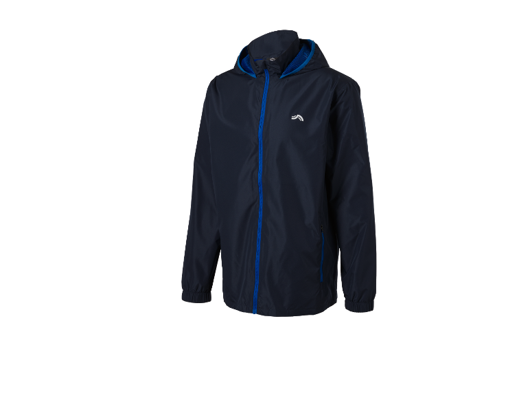 Een donkerblauw Kari Traa windjack met capuchon.