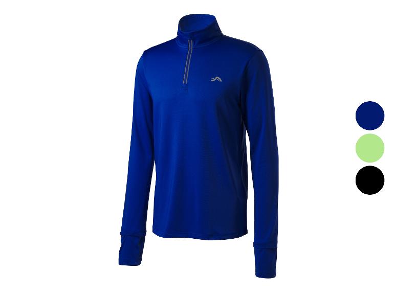 Maillot de sport bleu pour homme à manches longues avec fermeture éclair, avec options de couleur.