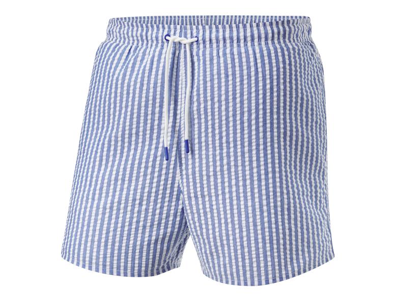 Shorts de bain rayés bleu et blanc.