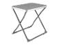 Grijze opvouwbare tafel met metalen frame.