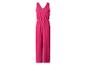 Fuchsia lange damesjumpsuit met V-hals en elastische taille.