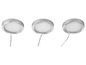 Drie ronde LED-inbouwspots met een zilveren afwerking.