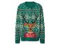 Groene kersttrui met rendier- en sneeuwvlokkenpatroon.