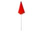 Rode parasol met wit handvat en geometrisch patroon.