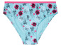 Culotte féminine avec une base bleu clair et un imprimé de fleurs et d'insectes.
