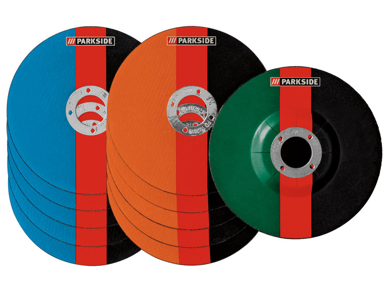 Disques de ponçage et de découpe Parkside en plusieurs couleurs.