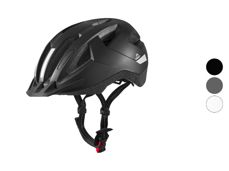 Een zwarte fietshelm van Decathlon, merk 'CRIVIT'.