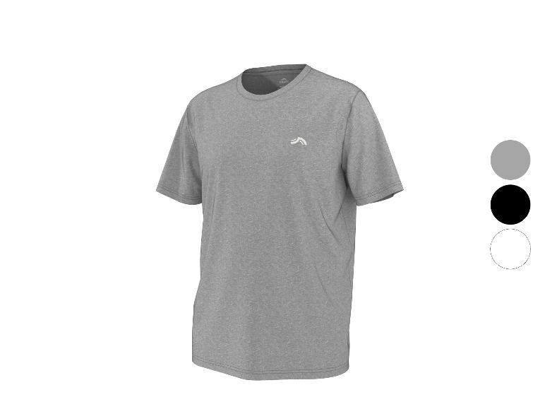 Grijs T-shirt met korte mouwen en klein wit logo op de borst, getoond met kleuropties.