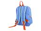 Sac à dos enfant bleu avec bretelles et poignée orange, motifs étoiles et dinosaures