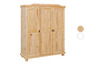 Een houten kledingkast met drie deuren.