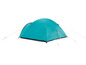 Een turquoise tent voor kamperen.