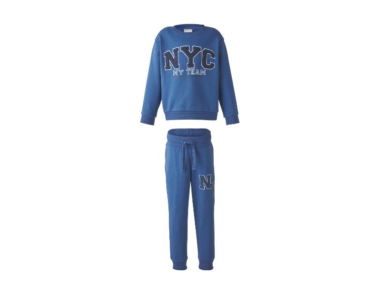 Ensemble de survêtement bleu avec sweat-shirt et pantalon, imprimé 'NYC MY TEAM'.