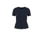 T-shirt femme bleu foncé à manches courtes avec texture côtelée.
