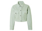 Une veste en jean vert clair avec des boutons.