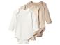 Drie beige en witte rompertjes met lange mouwen