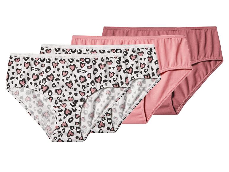 Drie paar damesonderbroeken, één met luipaardprint en twee effen roze.