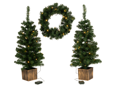 LIVARNO® Set de sapins de Noël et couronne de l'Avent LED, 3 pièces