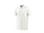 Wit poloshirt met korte mouwen, drie knopen en een kraag.