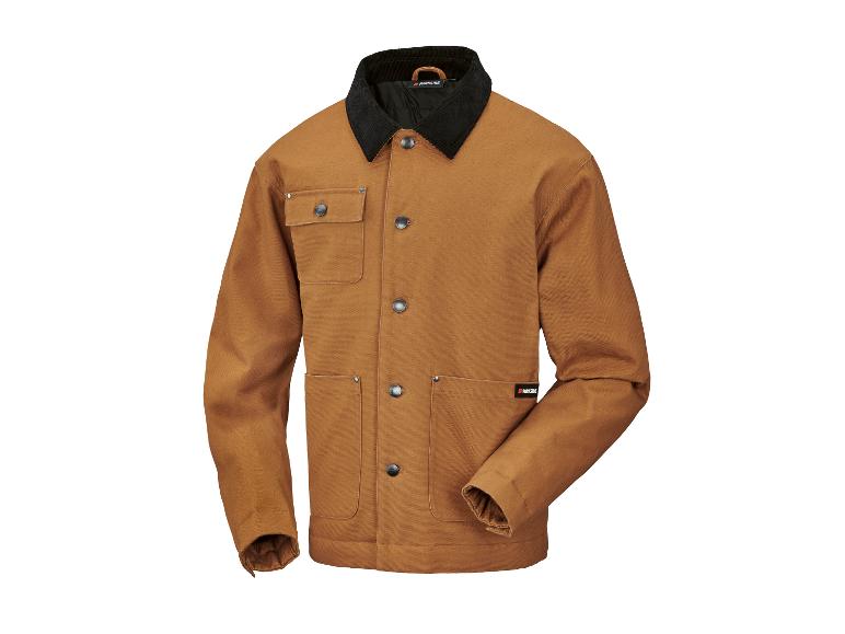 Parkside bruine canvas werkjas met corduroy kraag.