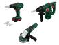 Un ensemble d'outils jouets Parkside, comprenant une perceuse, un marteau perforateur et une meuleuse d'angle.