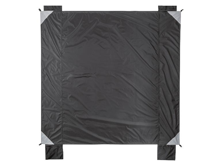 Zwarte camping grondzeil met zijzakken.